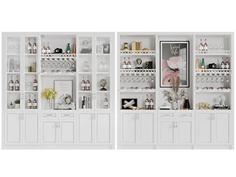 北欧白色玻璃柜门的酒柜3d模型 北欧白色玻璃柜门的酒柜