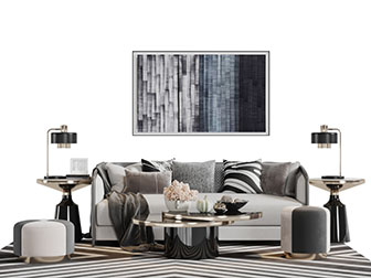 新中式布艺多人沙发茶几组合