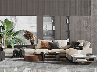 现代布艺多人转角沙发茶几组合