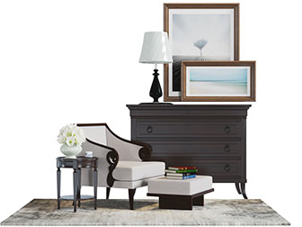 美式黑色实木单人沙发脚踏边柜3d模型 美式黑色实木单人沙发脚踏边柜