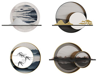 新中式圆形立体墙饰挂件