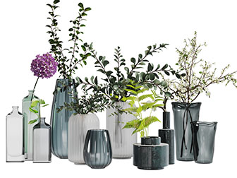 现代彩色玻璃花瓶花卉