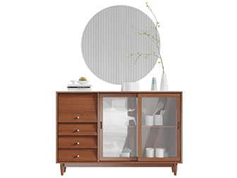 北欧实木玻璃柜门的玄关柜餐边柜