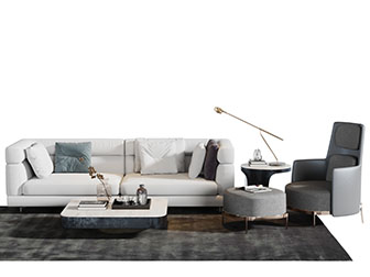 现代白色多人单人沙发茶几组合