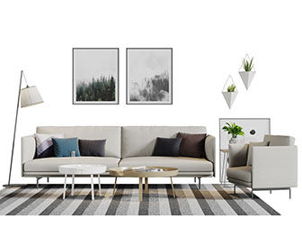 北欧布艺多人单人沙发茶几组合