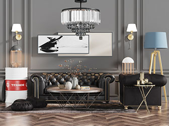 欧式黑色真皮多人单人沙发茶几组合