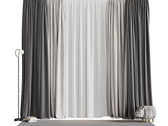 现代双层布艺窗帘窗纱3d模型 现代双层布艺窗帘窗纱