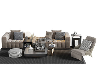 现代布艺装饰茶几的多人沙发茶几组合