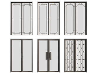 新中式装饰花边的玻璃推拉门