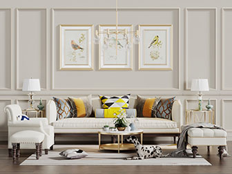 美式白色布艺多人单人沙发凳组合