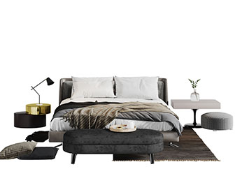 现代布艺双人床床尾凳