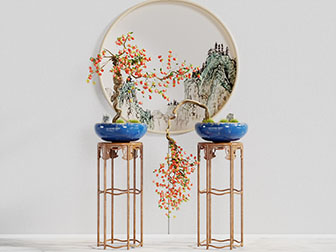 中式实木雕花花架盆景盆栽