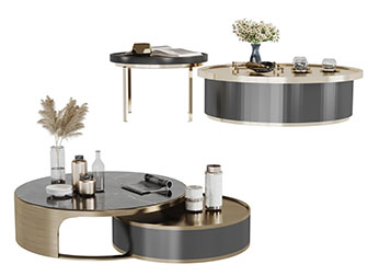 新中式大理石台面的圆形茶几