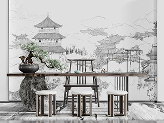 中式实木长方形茶桌圆凳组合