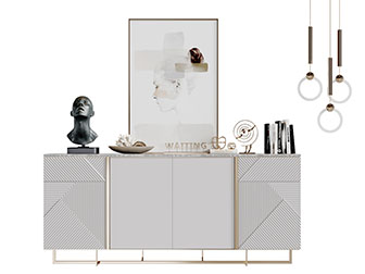 现代轻奢镶嵌金边的玄关柜边柜