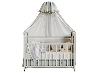 美式带有床帏的实木婴儿床