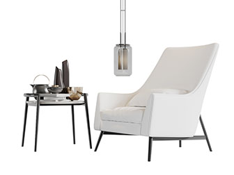 新中式白色单人沙发茶几组合3d模型 新中式白色单人沙发茶几组合