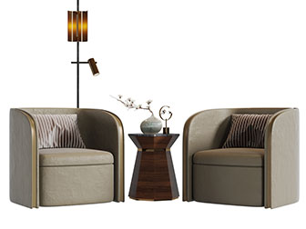 新中式皮革单人沙发3d模型 新中式皮革单人沙发