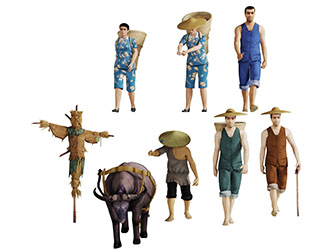 在农田里耕田种地的多人3d模型 在农田里耕田种地的多人