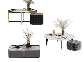 现代圆形带坐墩的茶几