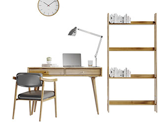 北欧实木书桌椅组合书架