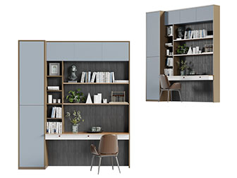 现代带收纳储物柜的书桌椅组合