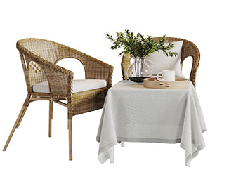 中式藤编扶手休闲椅茶几组合