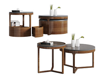 北欧圆形实木茶几