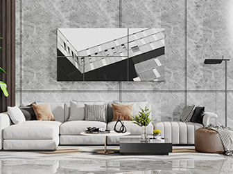 现代灰白色转角多人沙发圆形坐墩茶几组合