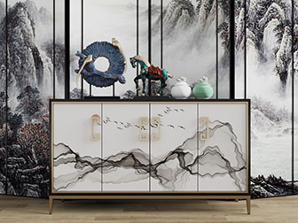 新中式装饰山水图案的玄关柜边柜