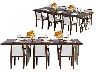 新中式长方形六人位餐桌椅组合