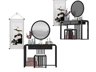 中式实木黑色化妆梳妆台