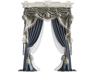 欧式金丝绒带流苏的窗帘窗纱3d模型 欧式金丝绒带流苏的窗帘窗纱