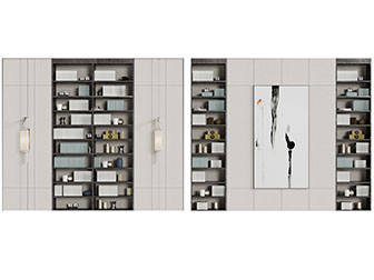 新中式嵌入墙体的装饰柜