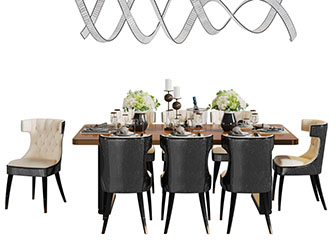 新古典长方形餐桌椅组合