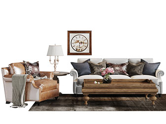 美式多人单人沙发可移动实木茶几组合