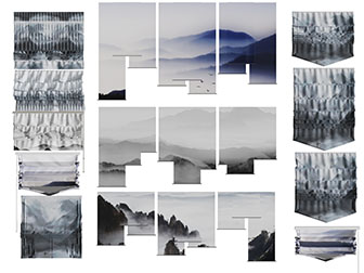 中式装饰水墨山水图案的升降窗帘拉帘3d模型 中式装饰水墨山水图案的升降窗帘拉帘