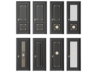 新中式黑色镶嵌金边的平开门