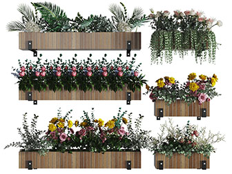 种在实木花盆里的吊兰绿植3d模型 种在实木花盆里的吊兰绿植