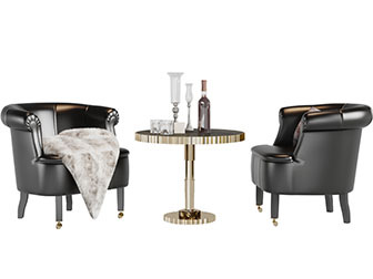 简欧黑色皮革带滑轮的单人沙发3d模型 简欧黑色皮革带滑轮的单人沙发