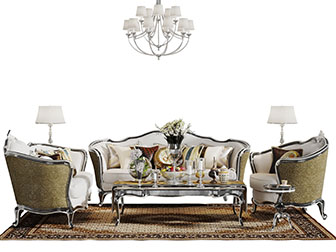 新古典多人单人沙发茶几组合