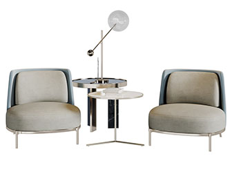 现代轻奢布艺单人沙发茶几3d模型 现代轻奢布艺单人沙发茶几