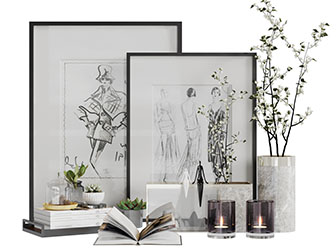 现代烛台花瓶花卉书本摆件