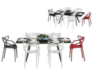 现代黑色长方形餐桌椅组合