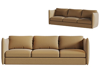 现代黄色多人沙发