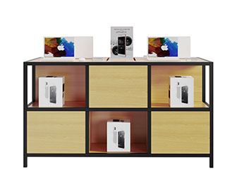 现代黑色金属架实木格的装饰展柜