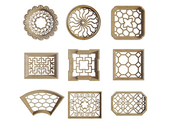中式方形圆形扇形的镂花窗