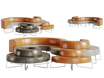 现代S形圆形多人公共椅子