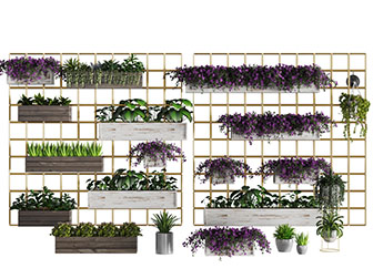 悬挂在墙面的盆栽植物墙