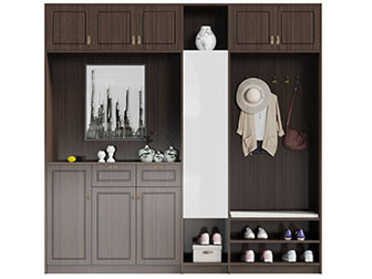 现代实木玄关带穿衣镜的装饰鞋柜